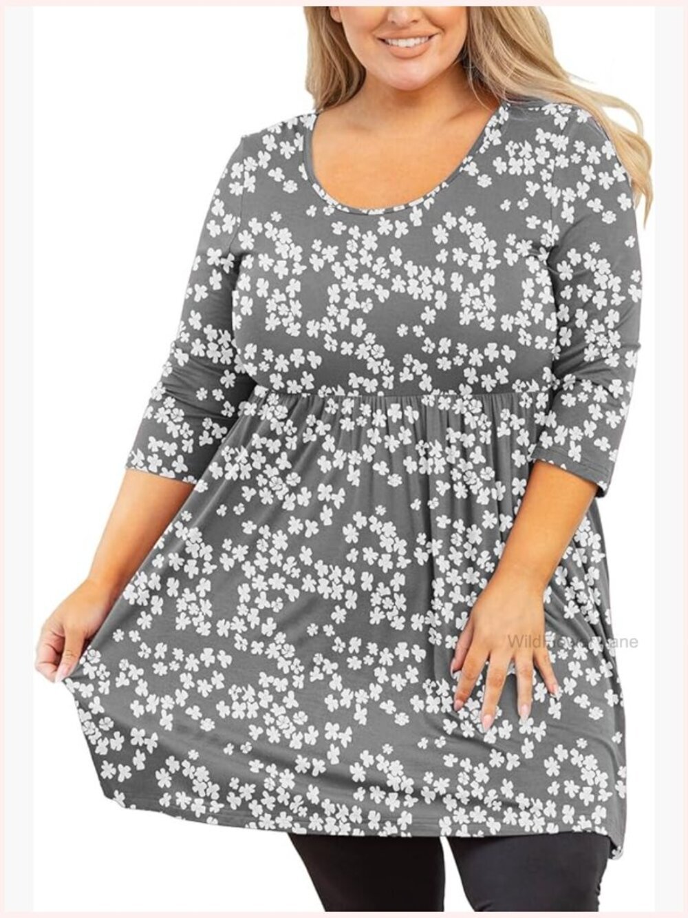 Plus Size Flowy Tunic 3/4 Sleeve Crewneck Babydoll Blouse Maternity Top